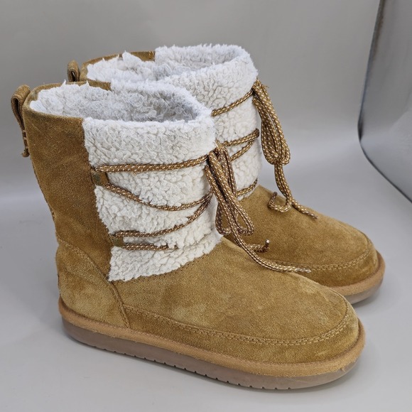 Koolaburra by‎ UGG Winter Boots Youth 1 Michon Short Brown Suede Sherpa 1124110K - Picture 1 of 8